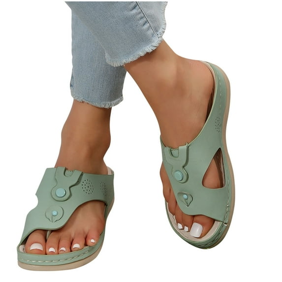 AKAFMK Women's Sandals and Flip Flops,Women's Flip Toe Casual Outerwear Sloping Heel Flat Bottomed Beach Sandals And Slippers