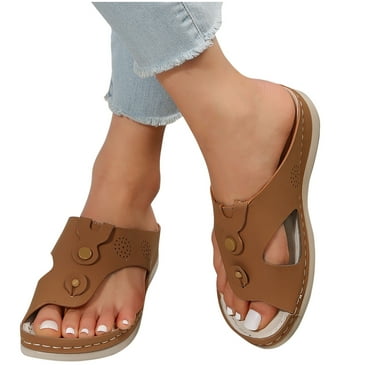 AKAFMK Women's Sandals and Flip Flops,Women's Flip Toe Casual Outerwear Sloping Heel Flat Bottomed Beach Sandals And Slippers