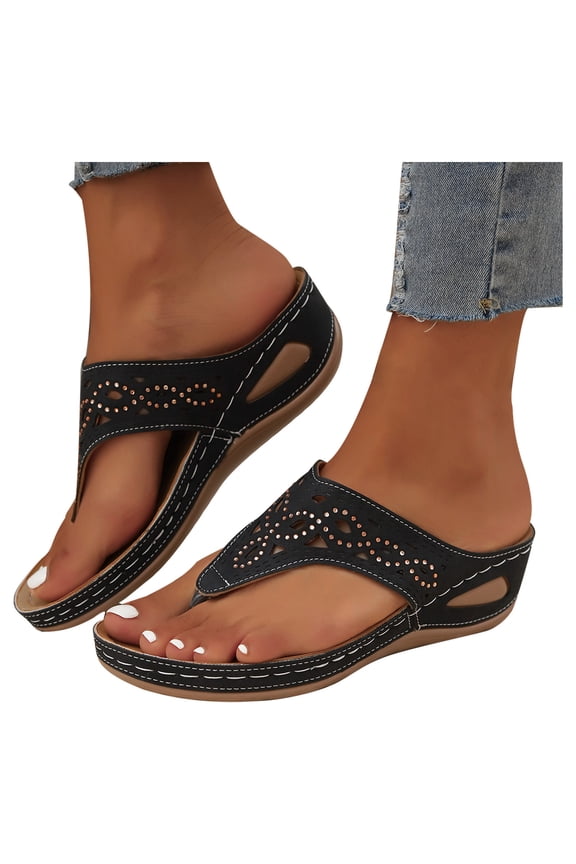 Women's Sandals and Flip Flops,Women's Spring And Summer New Large Size Flash Drill Wedge Toe Fashion Casual Slippers