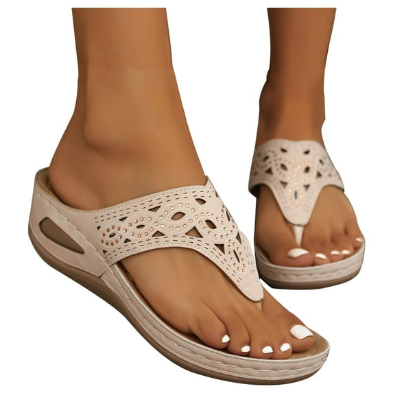 AKAFMK Women's Sandals and Flip Flops,Women's Spring And Summer New Large Size Flash Drill Wedge Toe Fashion Casual Slippers