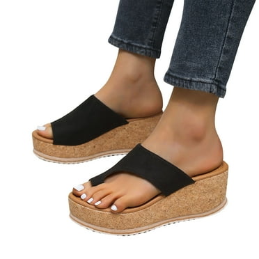 AKAFMK Women's Sandals and Flip Flops,Women's Summer One-line Toe Wedge Muffin Leopard-print Sandals
