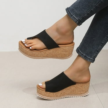 AKAFMK Women's Sandals and Flip Flops,Women's Summer One-line Toe Wedge Muffin Leopard-print Sandals