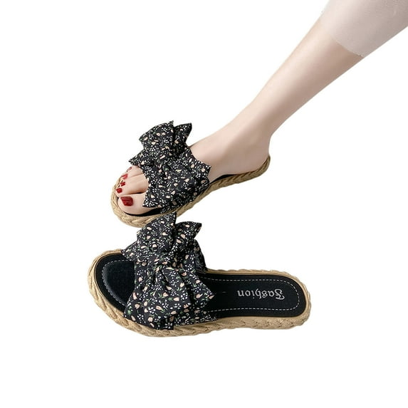 AKAFMK Women's Sandals and Slides,Bow Shaped Slippers Fashionable Outerwear Women's Summer Beach Shoes Sandals Flat Bottomed Flip Flops