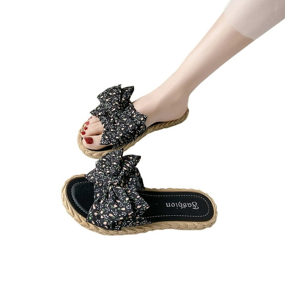AKAFMK Women's Sandals and Slides,Bow Shaped Slippers Fashionable Outerwear Women's Summer Beach Shoes Sandals Flat Bottomed Flip Flops