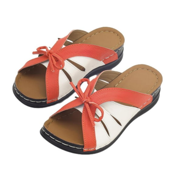 AKAFMK Women's Sandals and Slides,Summer Foreign Trade Large Size Line Wedge Heel Thick Bottom Bow Hollow Beach Slippers