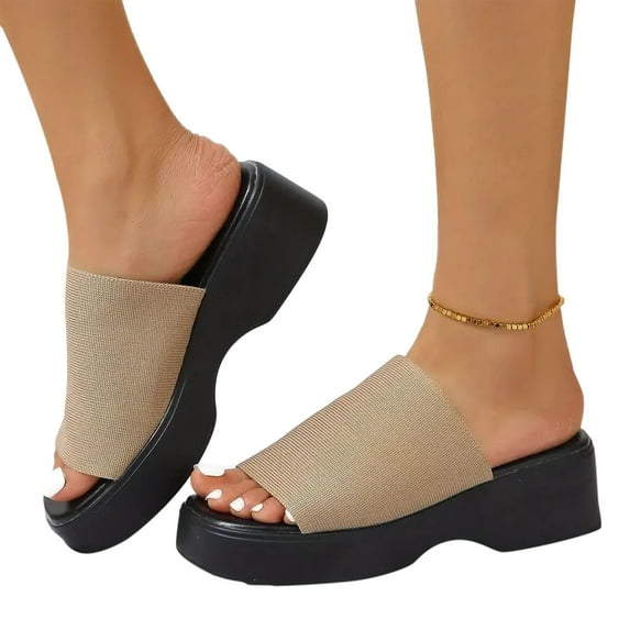 AKAFMK Women's Sandals and Slides,Summer New Large Size Fish Mouth Thick Bottom To Wear Casual Comfortable Open Toe Line Beach Slippers