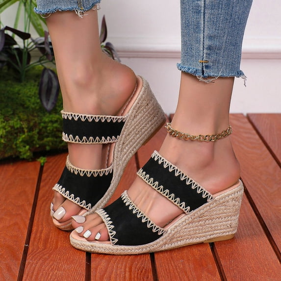 AKAFMK Women's Sandals and Slides,Women's New Summer Plus-size Thick Soled One-line Slippers Comfortable Fish Mouth Wedge Sandals
