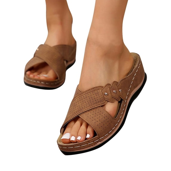 AKAFMK Women's Sandals and Slides,Women's Wedge Slippers Summer Large Size Fish Mouth Line Leisure Beach Slippers