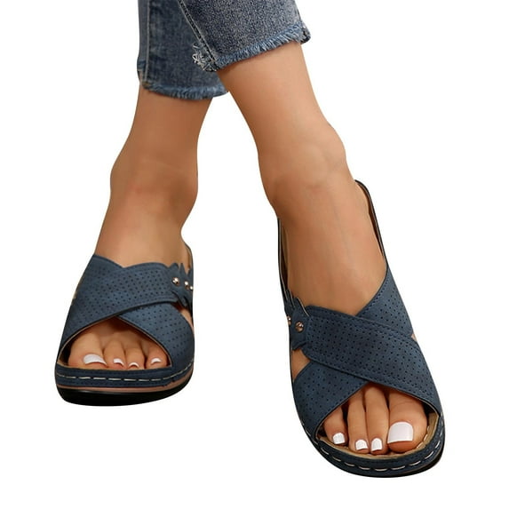 AKAFMK Women's Sandals and Slides,Women's Wedge Slippers Summer Large Size Fish Mouth Line Leisure Beach Slippers