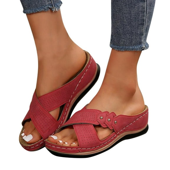 AKAFMK Women's Sandals and Slides,Women's Wedge Slippers Summer Large Size Fish Mouth Line Leisure Beach Slippers