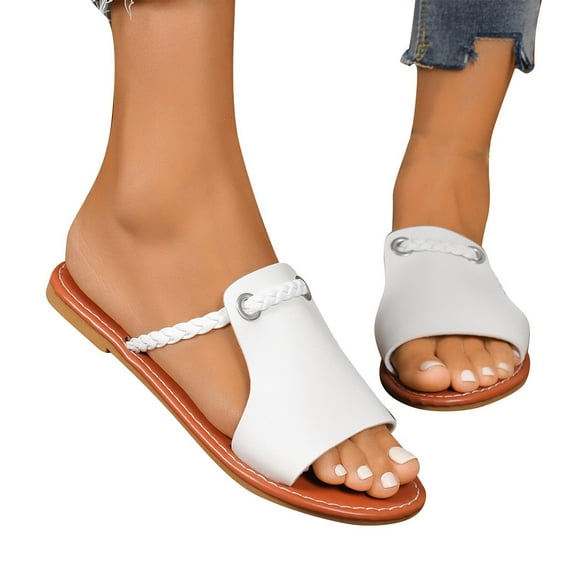 AKAFMK Women's Sandals and SlidesFashion Women Solid Casual Beach Summer Slippers Plus Size Flats Shoes