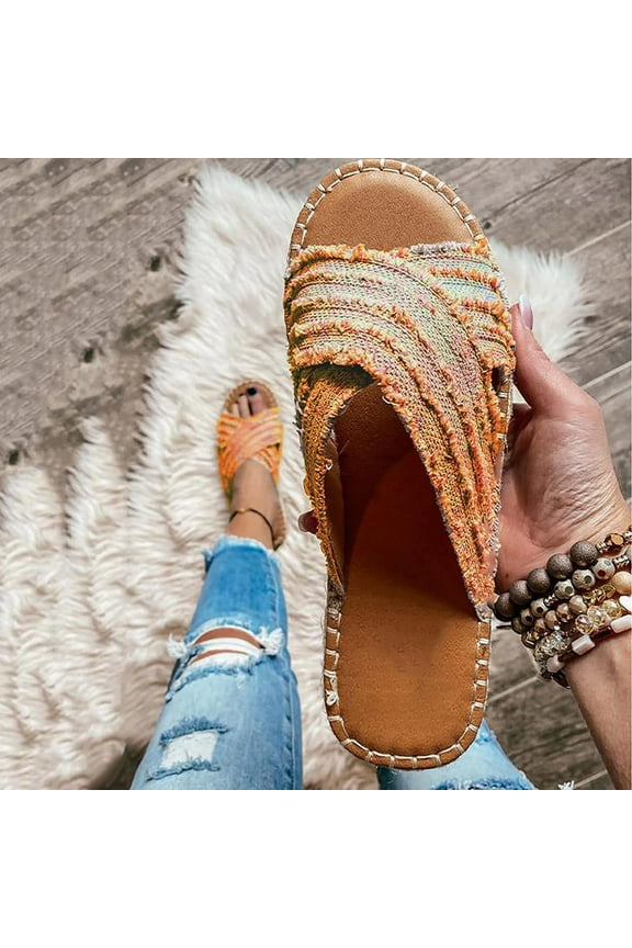 Women's Sandals and Slides,Women Flats Shoes Denim Open Toe Slippers Breathable Comfortable Shoes Roman Sandals