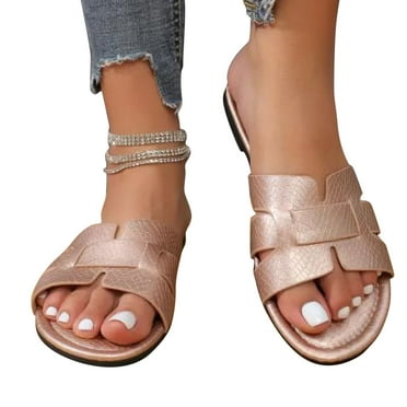 AKAFMK Women's Sandals and SlidesWomen's Casual Flat Sandals Solid Color Open Toe Non Slip Shoes Outdoor Versatile Slippers