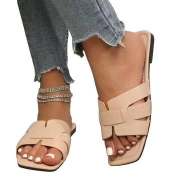 AKAFMK Women's Sandals and SlidesWomen's Rectang Toe Casual Flat Sandals Solid Color Open Toe Non Slip Shoes Outdoor Versatile Slippers