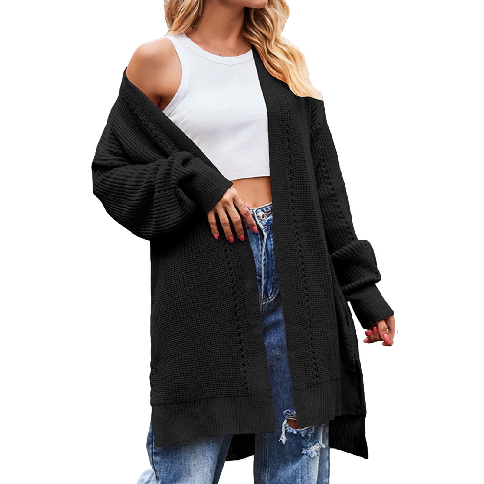 Long black cardigan with side slits new arrivals