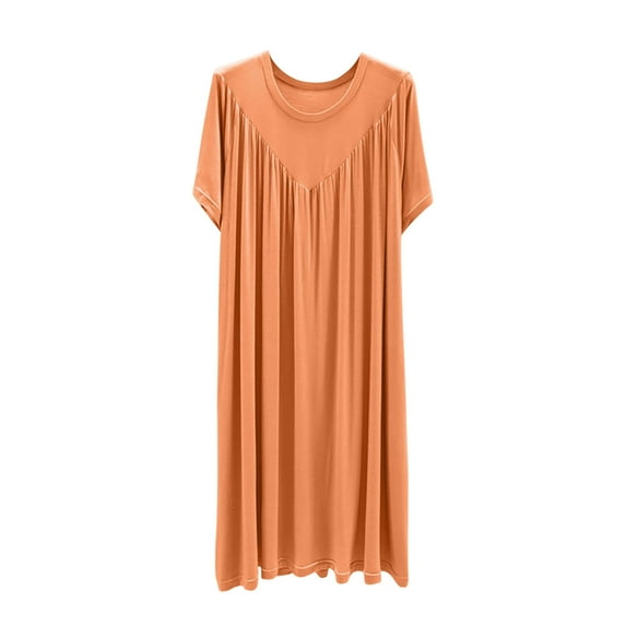AKAFMK Womens Nightgown Soft Sleepwear Pleated Sleepshirt Sleep Dress Short Sleeve Nightdress