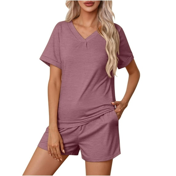AKAFMK Womens Pajama Sets Comfy Short Sleeve Sleepwear Tops and Shorts Cute Pjs 2 Piece Loungewear Set