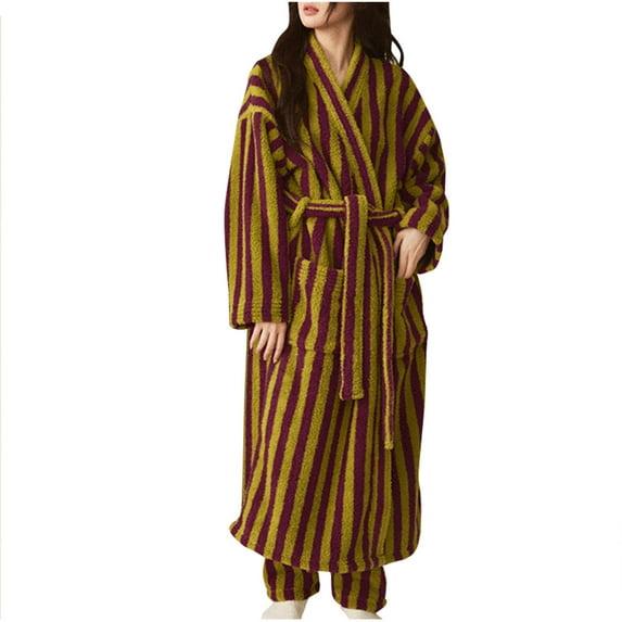 AKAFMK Womens Robes,Robes for Women Bathrobe Fuzzy,Women Stripe Lace Up Winter Thickened Insulation Bathrobe Coral Fleece Have More Cash Than Can Be Accounted For Robe