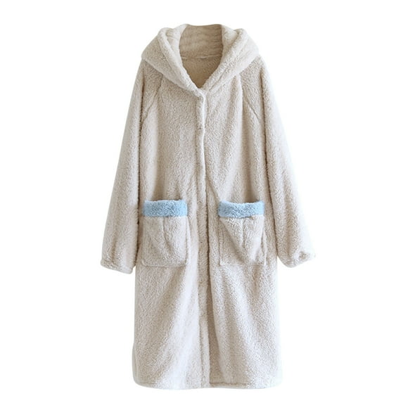 AKAFMK Womens Robes Sale,Robes for Women Bathrobe Fuzzy,Women's Winter Flannel Long Sleeved And Thickened Warm Jacket With A Long Head And Nightgown