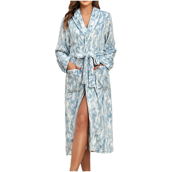 AKAFMK Womens Robes Sale,Robes for Women Bathrobe Fuzzy,Womens Splicing Together Star Print Winter Thickening Keep Warm Bathrobe Flannel Long Robes