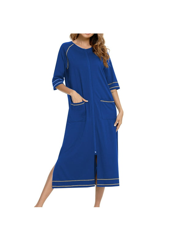 AKAFMK Womens Robes Clearance Sale,Robes for Women,Women's Winter Warm Nightgown and Winter Nightdress Zip With Pokets Loose Pajamas