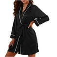 thumbnail image 1 of AKAFMK Womens Robes Clearance Sale,Silk Robes for Women,Women's Collar Medium Long Simulated Silk Home Solid Color Lace Up Nightgown, 1 of 5