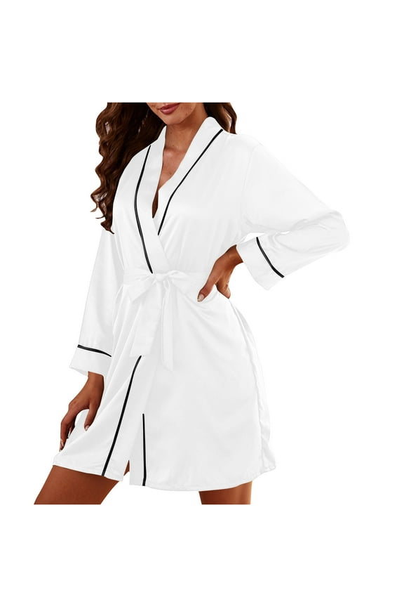 Womens Robes Clearance Sale,Silk Robes for Women,Women's Collar Medium Long Simulated Silk Home Solid Color Lace Up Nightgown