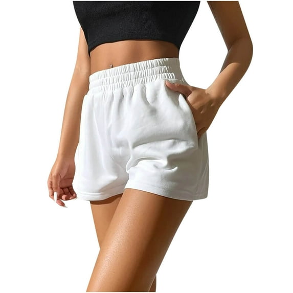 AKAFMK Womens Sweat Shorts Summer Casual Comfy High Waisted Lounge Shorts Cotton Shorts with Pockets 2024 White