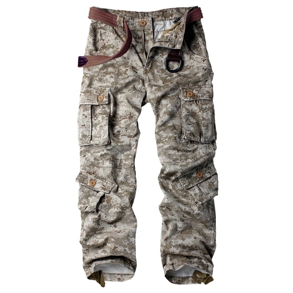 AKARMY Men's Camo Cargo Work Pants Cotton Tactical Ripstop Casual Utility Pants with 8 Pockets