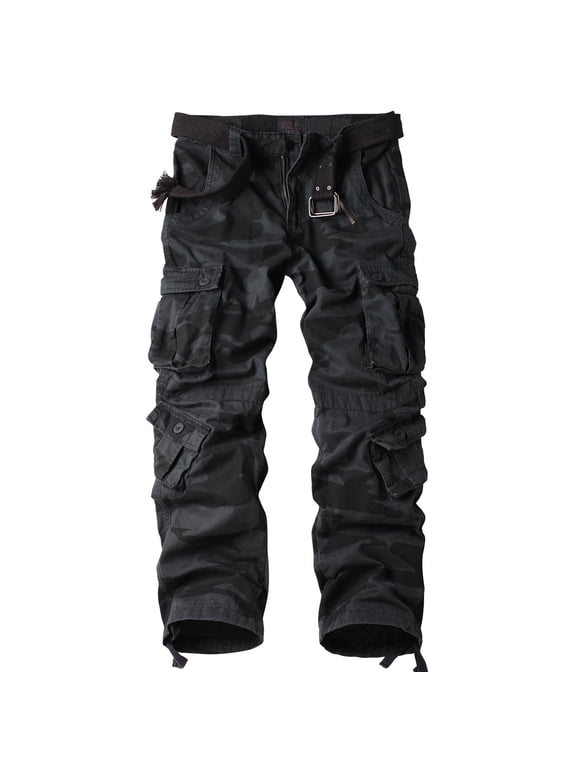 Men's Camo Cargo Work Pants Cotton Tactical Ripstop Casual Utility Pants with 8 Pockets
