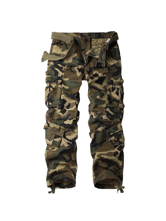 Men's Camo Cargo Work Pants Cotton Tactical Ripstop Casual Utility Pants with 8 Pockets