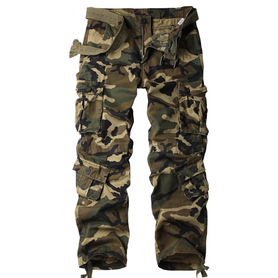 AKARMY Men's Camo Cargo Work Pants Cotton Tactical Ripstop Casual Utility Pants with 8 Pockets
