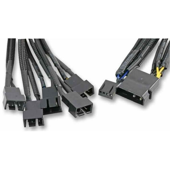 AKASA - 5x PWM Fan Power Splitter Lead from 4 Pin Molex, 45cm Braided Cable