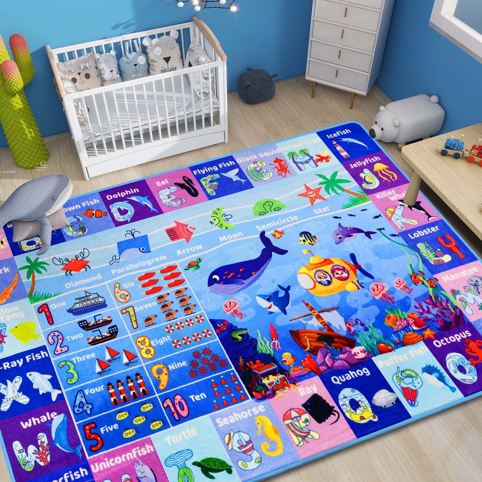 Pvc Kid Rug AKASISRUG ABC Kids Rug Plush for Playroom 78.7