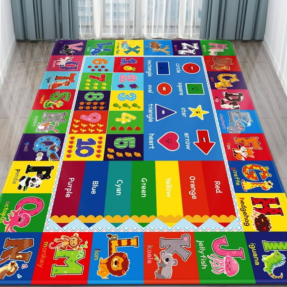 AKASISRUG Baby Play Mat Kids Rug for Playroom, Floor Mat for Toddlers, Playtime Collection ABC, Numbers, Animals Educational Area Rugs for Kids Room Classroom
