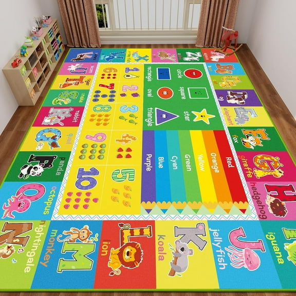 AKASISRUG Baby Play Mat Kids Rug for Playroom, Playtime Collection ABC, Numbers, Animals, Rainbow and Shapes Educational Area Rugs for Kids Room Classroom, 47.25x 31.5 inch