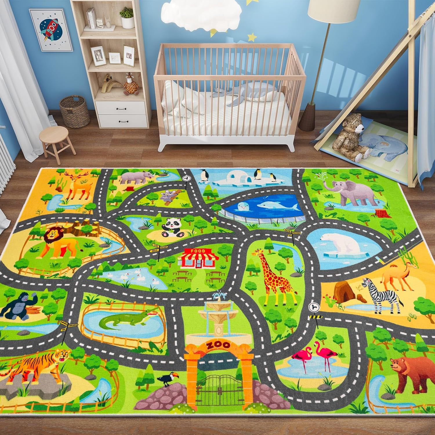 AKASISRUG Car Rugs for Kids Toy Cars,Non Slip Zoo Road Map Car Track ...
