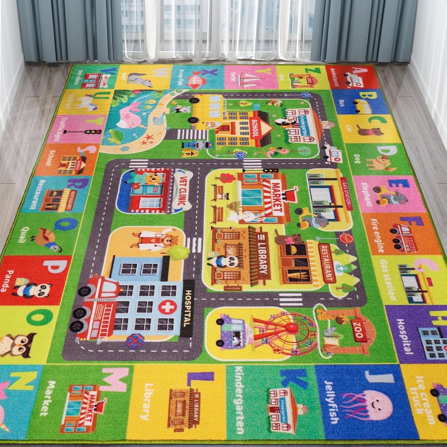 AKASISRUG Kids Carpet Car Rug for Playroom, Kids Rug City Life for ...