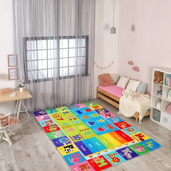 AKASISRUG Kids Play Rug for Playroom, Kids Play Mat ABC Educational Area Rug, Toddler Baby Playroom Mat, Alphabet Animal Soft Non-Slip Kids Rug Carpet for Boy Girl Bedroom
