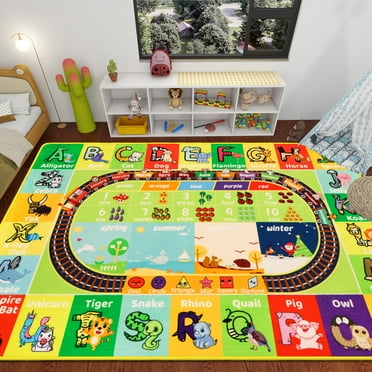 AKASISRUGABC Kids Rug for Playroom 59"×39.4" Baby Play Mat Alphabet Rug Animal Number Shape Classroom Rug Kids Playroom Rug Early Learning Carpet for Educational Learning & Game Area Preschool