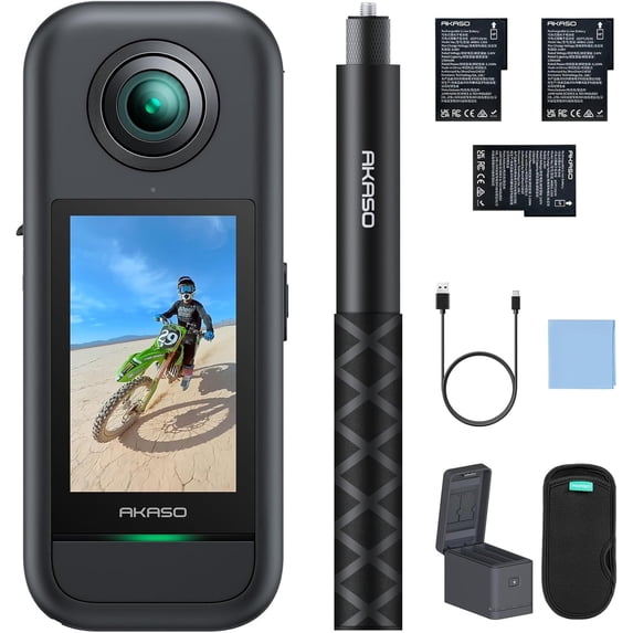 AKASO 360° Action Camera Creator Combo,5.7K 360 Video with 1/2" 48MP Sensors,72MP 360 Photo, 360-SuperSmooth,Touchscreen, Invisible Selfie Stick, 360° Horizon Lock, AI Tracking