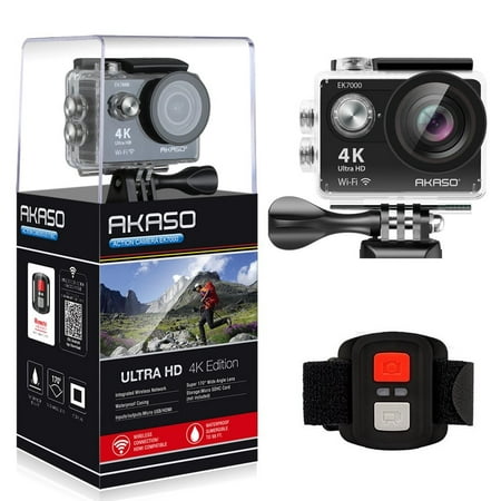 AKASO 4K WIFI Sports Action Camera Ultra HD Waterproof DV Camcorder 12MP 170 Degree Wide Angle, Black EK7000