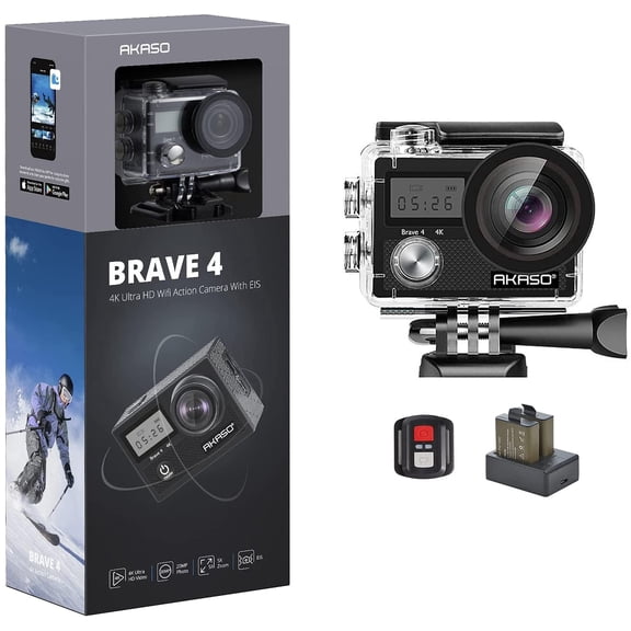 AKASO Brave 4 Action Camera 4K 30fps 20MP WiFi Ultra HD EIS Camera 5X Zoom 30m Underwater Waterproof Camcorder