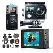 AKASO Brave 4 Action Camera 4K 30fps Ultra HH Video 20MP Photo EIS WiFi 131FT Waterproof Underwater Camera, Helmet Accessories Kit