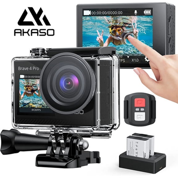 AKASO Brave 4 Pro 4K30FPS Action Camera - 131ft Underwater Camcorder Waterproof Camera with Touch Screen Advanced EIS Remote Control 5X Zoom Underwater Camera Support External Mic