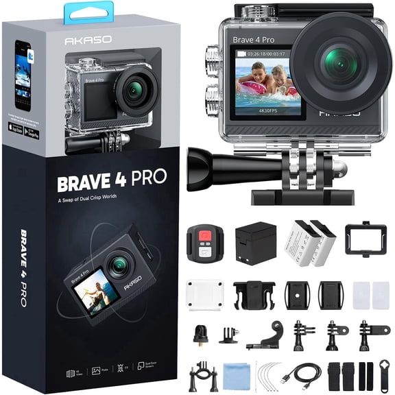 AKASO Brave 4 Pro 4K30FPS Action Camera - 131ft Underwater Camcorder Waterproof Camera with Touch Screen Advanced EIS Remote Control 5X Zoom Underwater Camera Support External Mic