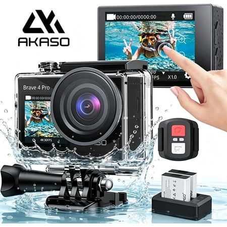 AKASO Brave 4 Pro 4K30FPS Action Camera, 131ft Underwater Camcorder Waterproof Camera with Touch Screen Advanced Eis Remote Control 5X Zoom Support External Mic
