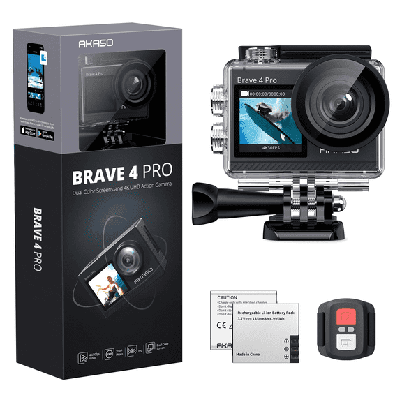 AKASO Brave 4 Pro 4K30FPS Action Camera - 131ft Waterproof Camera with Touch Screen Advanced EIS Remote Control 5X Zoom Underwater Camera Support External Mic