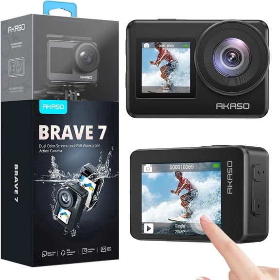 AKASO Brave 7 4K30FPS 20MP WiFi Action Camera with Touch Screen IPX8 33FT Waterproof Camera EIS 2.0 Zoom Support External Mic Voice Control Vlog Camera