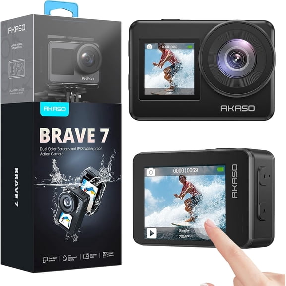 AKASO Brave 7 4K30FPS 20MP WiFi Action Camera with Touch Screen IPX8 33FT Waterproof Camera EIS 2.0 Zoom Support External Mic Voice Control Vlog Camera